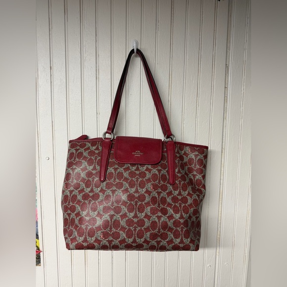 Coach Handbags - Coach Burgundy and Gray Signature Tote